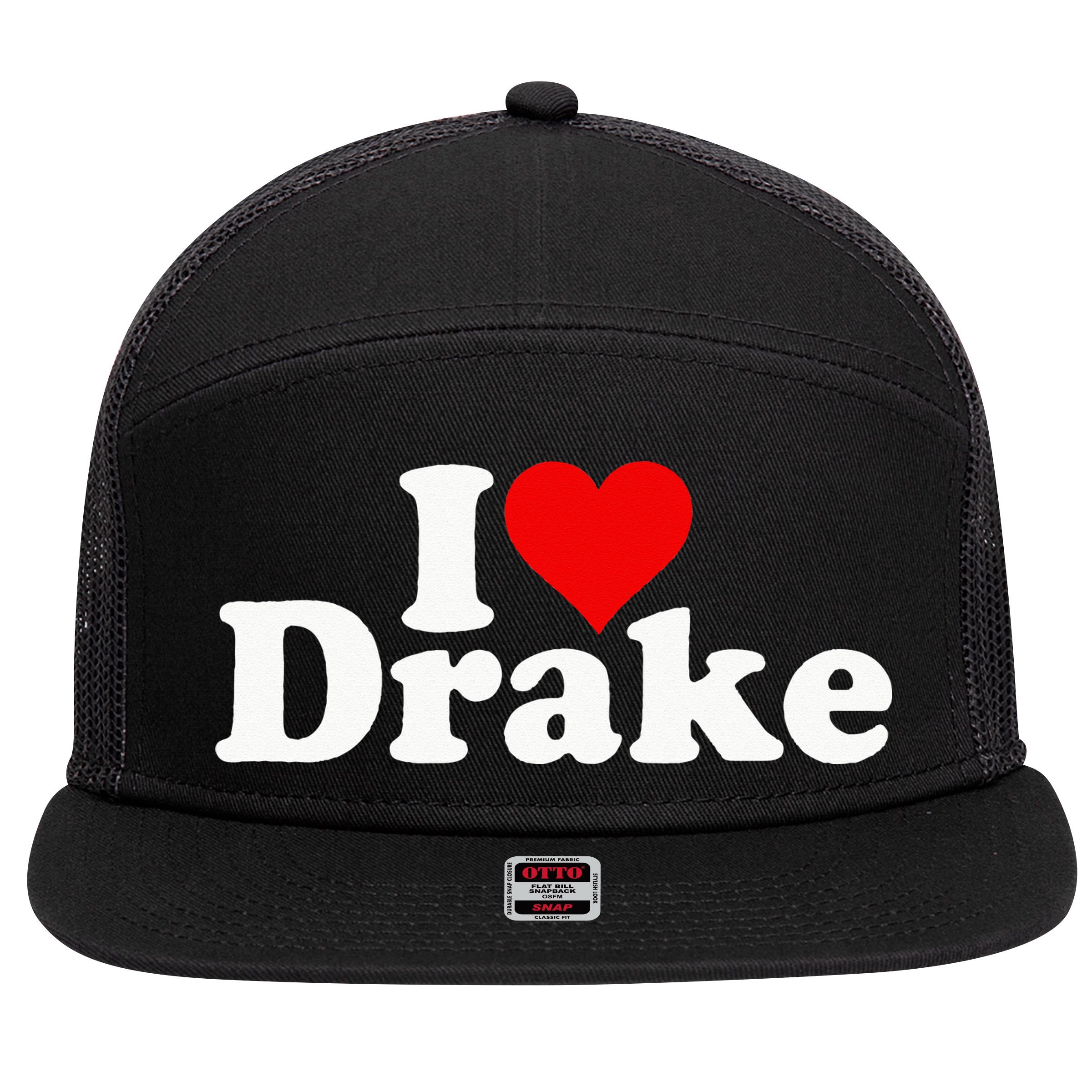 I LOVE HEART DRAKE 7 Panel Mesh Trucker Snapback Hat