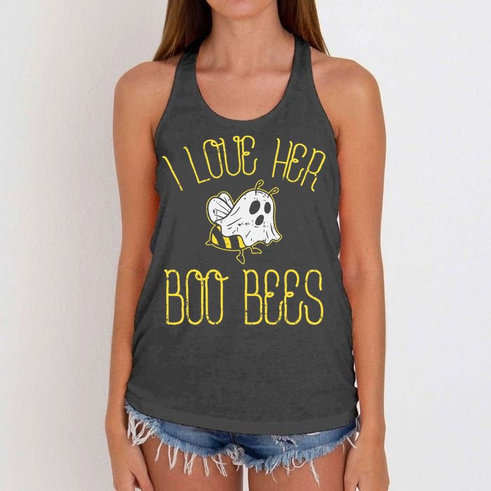 I Love Her Boo Bees Couples Halloween Adult Costume His Women's Knotted Racerback Tank