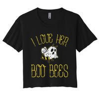 I Love Her Boo Bees Couples Halloween Adult Costume His Women's Crop Top Tee