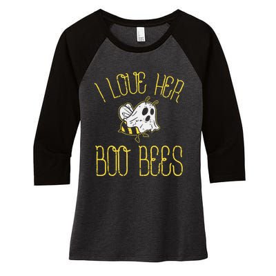 I Love Her Boo Bees Couples Halloween Adult Costume His Women's Tri-Blend 3/4-Sleeve Raglan Shirt