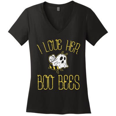 I Love Her Boo Bees Couples Halloween Adult Costume His Women's V-Neck T-Shirt