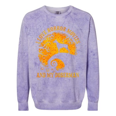 I Love Horror Movies And My Doberman Colorblast Crewneck Sweatshirt