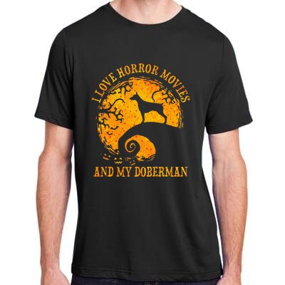 I Love Horror Movies And My Doberman Adult ChromaSoft Performance T-Shirt