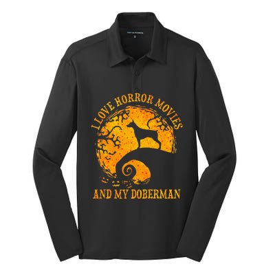 I Love Horror Movies And My Doberman Silk Touch Performance Long Sleeve Polo