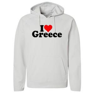 I Love Heart Greece Performance Fleece Hoodie