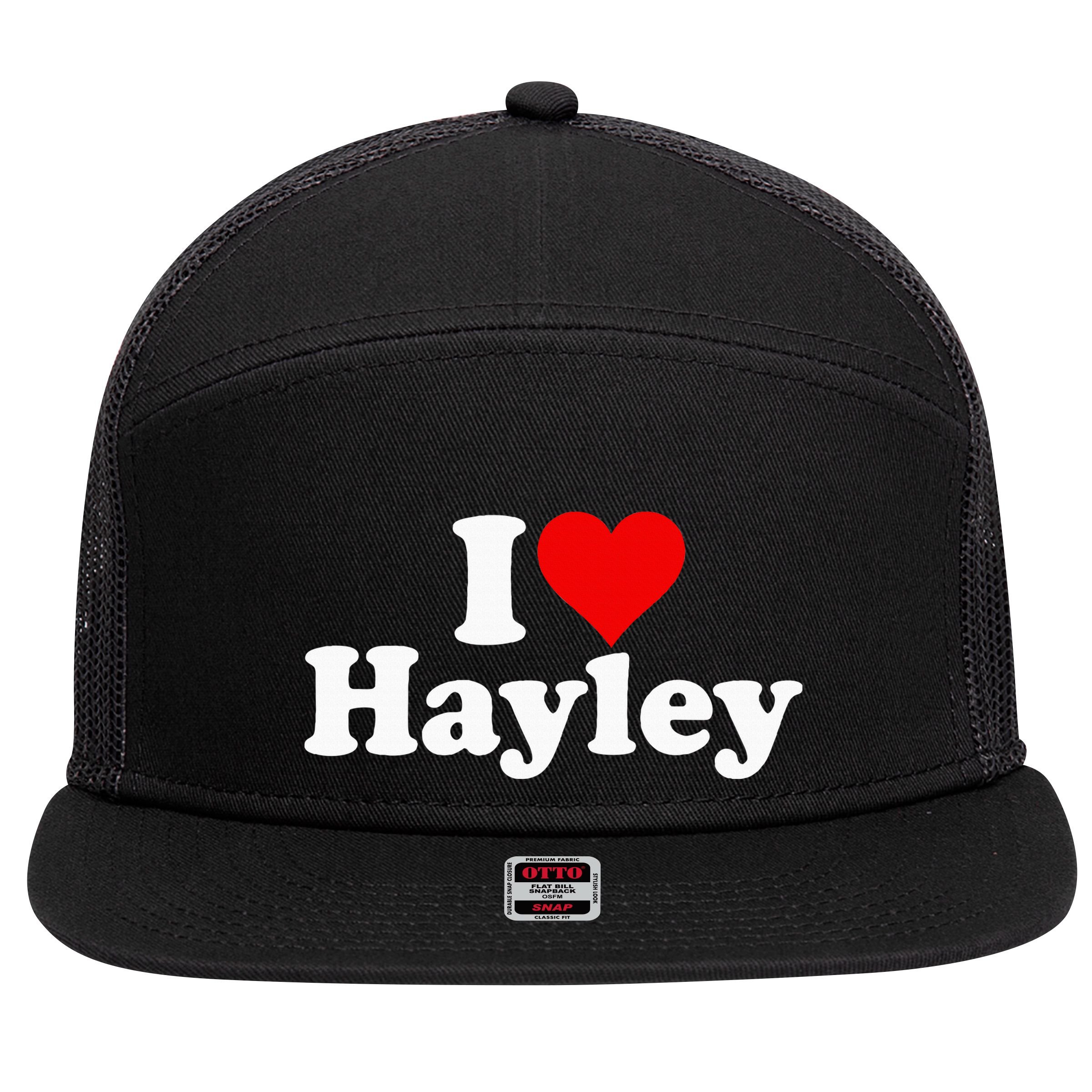 I Love Heart Hayley 7 Panel Mesh Trucker Snapback Hat