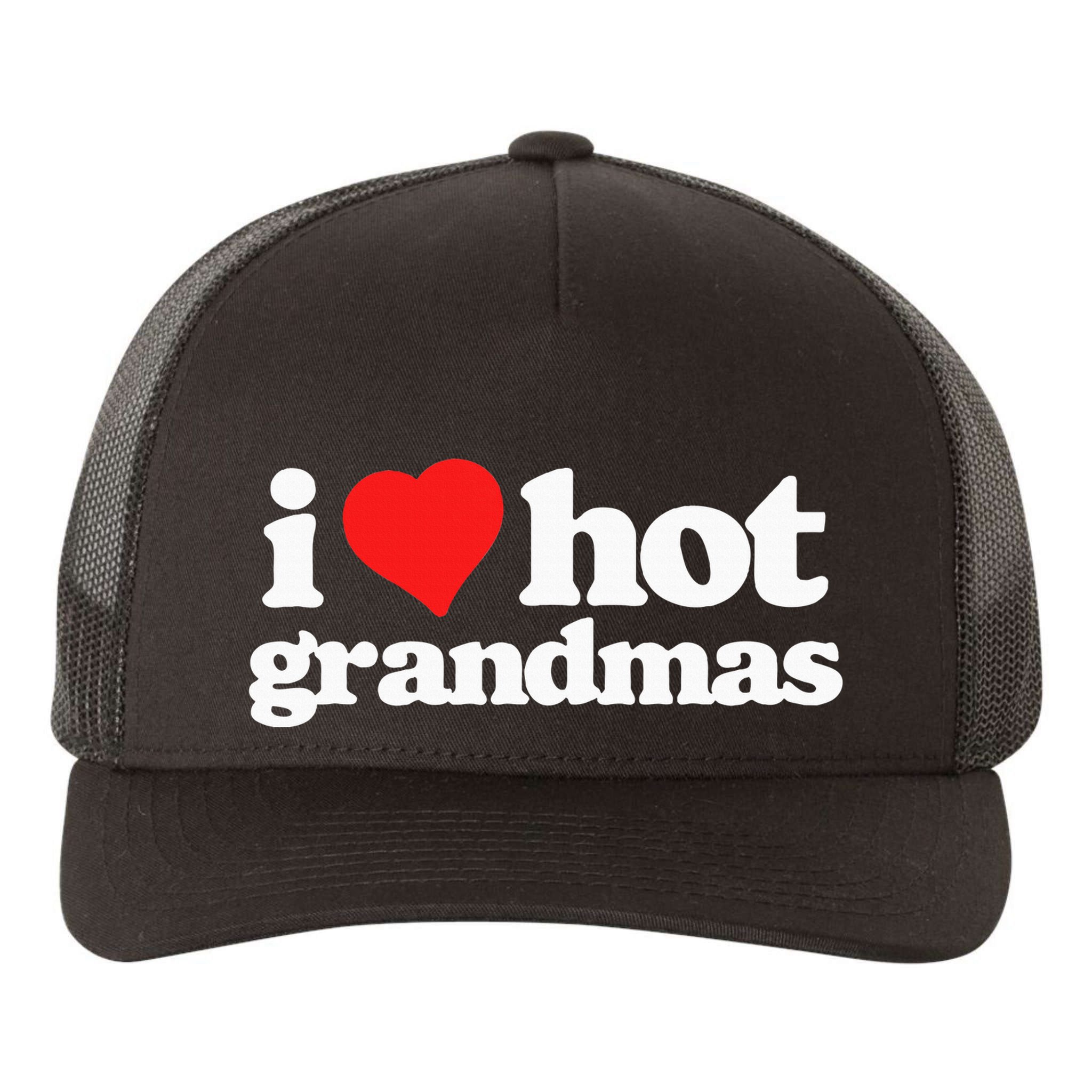 I Love Hot Grandmas Funny 80s Vintage Minimalist Heart Yupoong Adult 5-Panel Trucker Hat