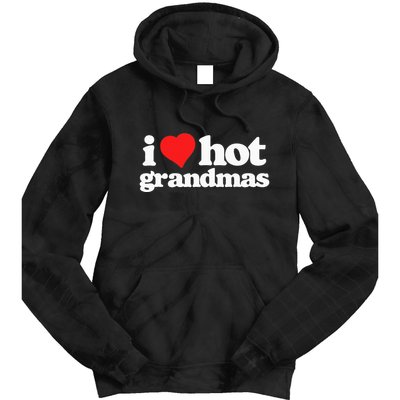 I Love Hot Grandmas Funny 80s Vintage Minimalist Heart Tie Dye Hoodie
