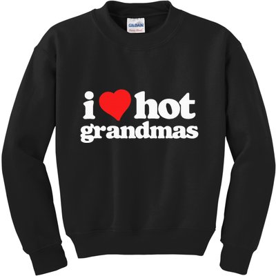 I Love Hot Grandmas Funny 80s Vintage Minimalist Heart Kids Sweatshirt