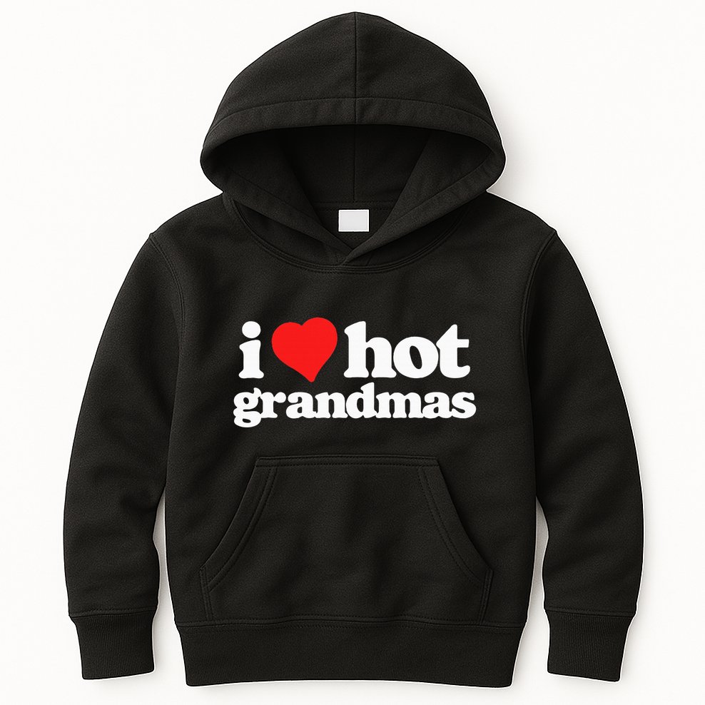 I Love Hot Grandmas Funny 80s Vintage Minimalist Heart Kids Hoodie