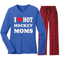 I Love Hot Hockey Moms Funny I Love Moms Gift Women's Long Sleeve Flannel Pajama Set 