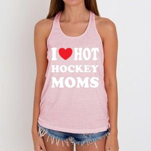 I Love Hot Hockey Moms Funny I Love Moms Gift Women's Knotted Racerback Tank