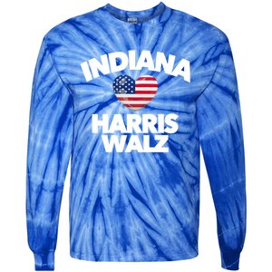 Indiana Loves Harris Walz America Vote Indianapolis Democrat Cute Gift Tie-Dye Long Sleeve Shirt