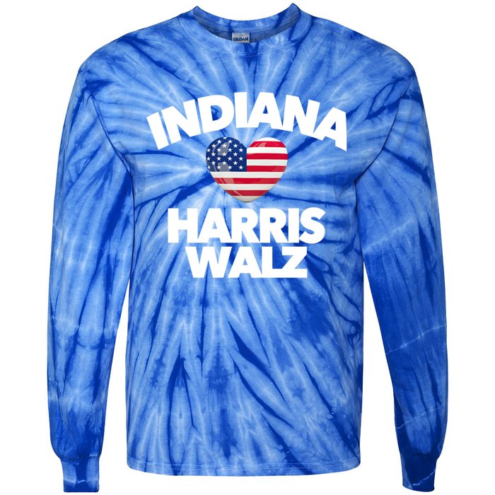 Indiana Loves Harris Walz America Vote Indianapolis Democrat Cute Gift Tie-Dye Long Sleeve Shirt