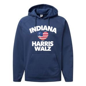 Indiana Loves Harris Walz America Vote Indianapolis Democrat Cute Gift Performance Fleece Hoodie