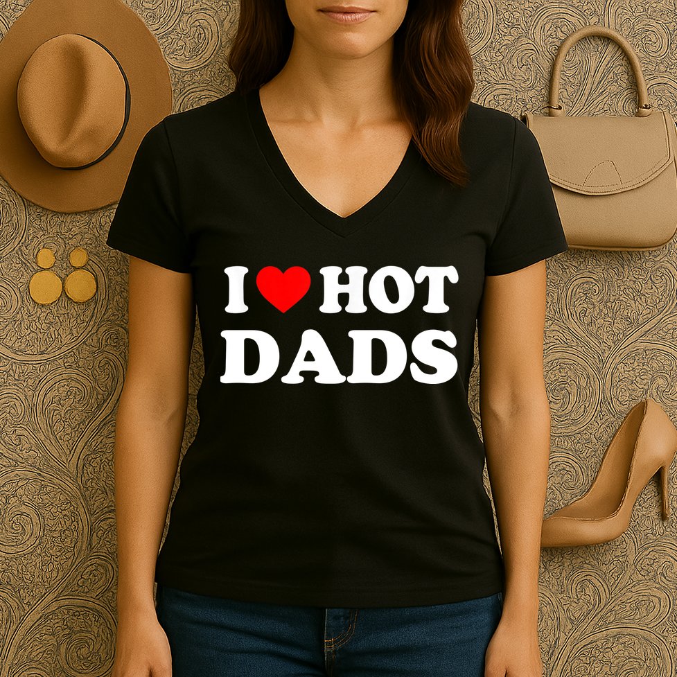 I Love Hot Dads Shirt I Heart Hot Dads Shirt Love Hot Dads Women's V-Neck T-Shirt