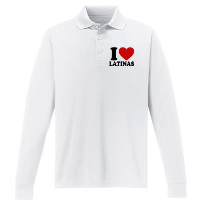 I Love Heart Latinas Performance Long Sleeve Polo