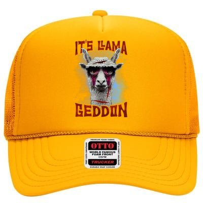 It's Llamageddon Halloween Llama Zombie Funny Spooky Costumes Graphic Plus Size High Crown Mesh Back Trucker Hat