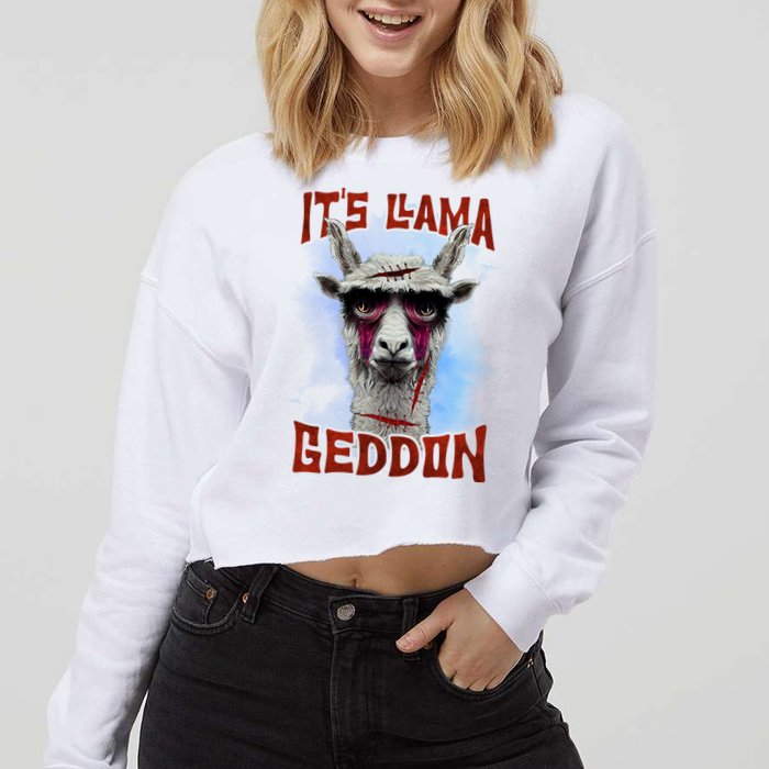 It's Llamageddon Halloween Llama Zombie Funny Spooky Costumes Graphic Plus Size Cropped Pullover Crew