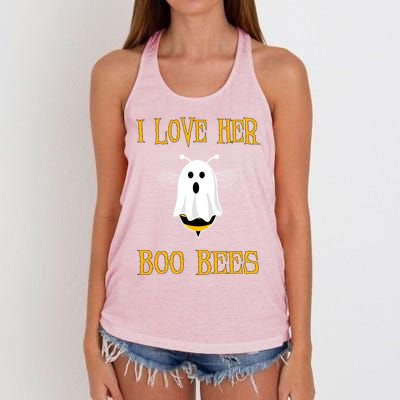 I Love Her Boo Bees Funny Couple Matching Halloween Women's Knotted Racerback Tank