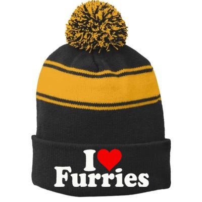 I Love Heart Furries Furry Fandom Cosplay Fursuit Stripe Pom Pom Beanie