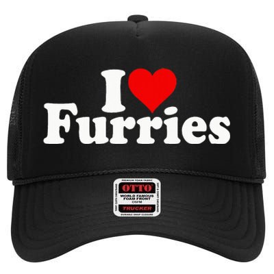 I Love Heart Furries Furry Fandom Cosplay Fursuit High Crown Mesh Back Trucker Hat