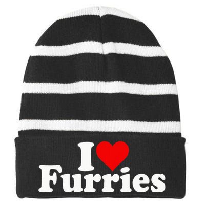 I Love Heart Furries Furry Fandom Cosplay Fursuit Striped Beanie with Solid Band