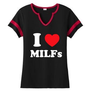 I Love Heart Milfs And Mature Sexy Women Ladies Halftime Notch Neck Tee