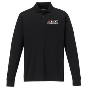 I Love Hot Fantasy Football Champions Mom Wife Girlfriend Performance Long Sleeve Polo