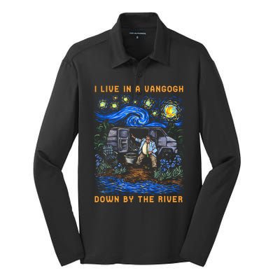 I Live In A Van Gogh Down By The River Silk Touch Performance Long Sleeve Polo