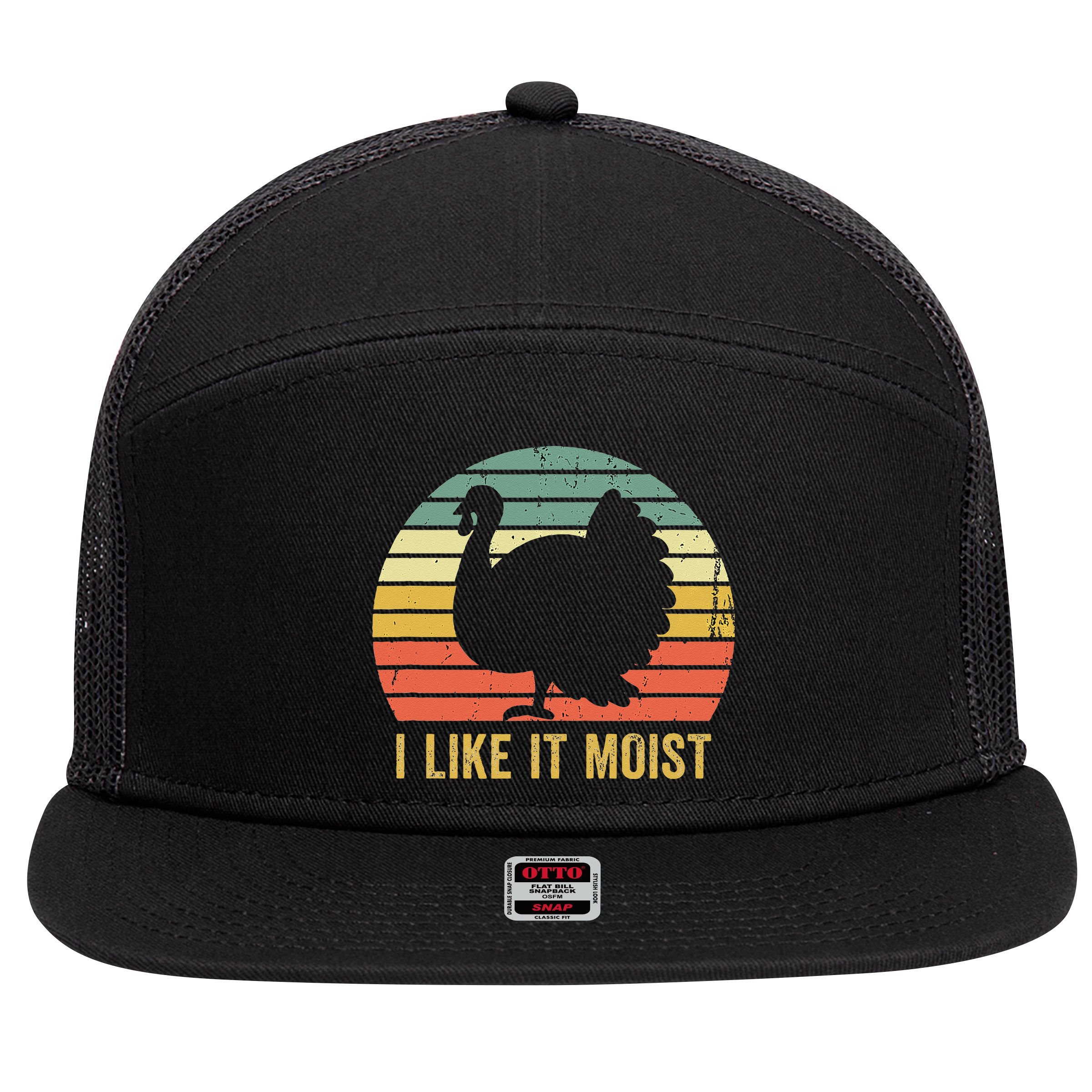 I Like It Moist Funny Thanksgiving Turkey Trot Vintage 7 Panel Mesh Trucker Snapback Hat