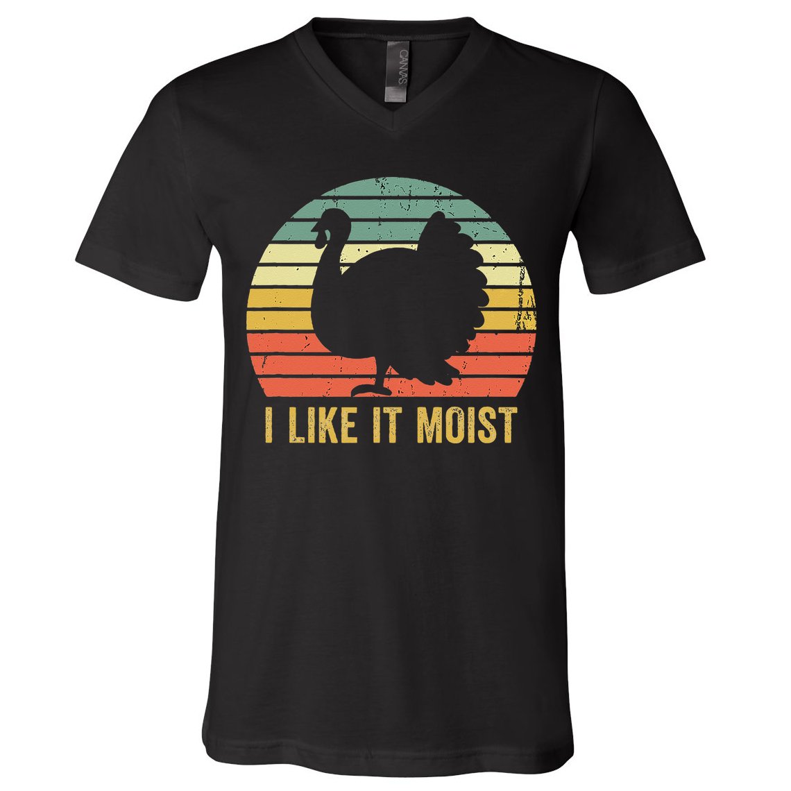 I Like It Moist Funny Thanksgiving Turkey Trot Vintage V-Neck T-Shirt