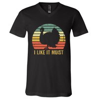 I Like It Moist Funny Thanksgiving Turkey Trot Vintage V-Neck T-Shirt