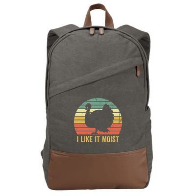 I Like It Moist Funny Thanksgiving Turkey Trot Vintage Cotton Canvas Backpack
