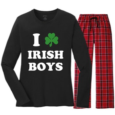 I Love Irish Boy St. Paddy Baby Ireland Hamrock Baby Funny St. Patricks Day Women's Long Sleeve Flannel Pajama Set 