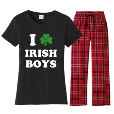 I Love Irish Boy St. Paddy Baby Ireland Hamrock Baby Funny St. Patricks Day Women's Flannel Pajama Set