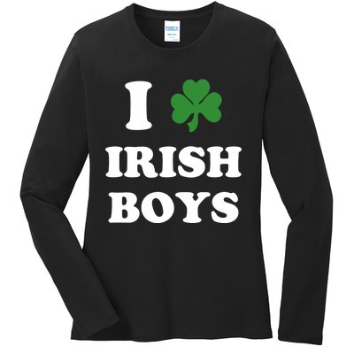 I Love Irish Boy St. Paddy Baby Ireland Hamrock Baby Funny St. Patricks Day Ladies Long Sleeve Shirt