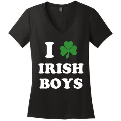 I Love Irish Boy St. Paddy Baby Ireland Hamrock Baby Funny St. Patricks Day Women's V-Neck T-Shirt