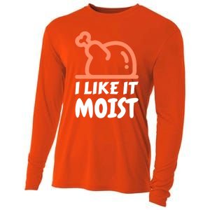 I Like It Moist Funny Turkey Thanksgiving Christmas Dinner Gift Cooling Performance Long Sleeve Crew