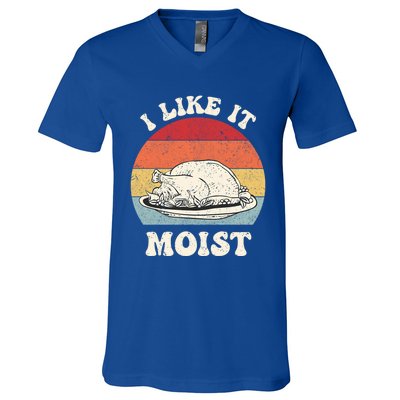 I Like It Moist Thanksgiving Turkey Leg Day Funny Vintage Gift V-Neck T-Shirt