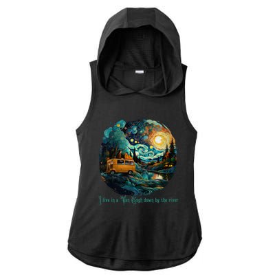 I Live In A Van Gogh Down By The River Ladies PosiCharge Tri-Blend Wicking Draft Hoodie Tank