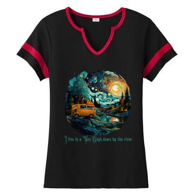 I Live In A Van Gogh Down By The River Ladies Halftime Notch Neck Tee