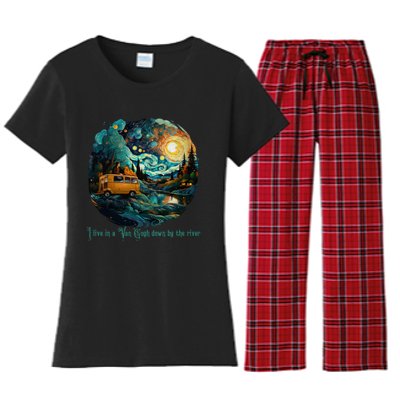 I Live In A Van Gogh Down By The River Women's Flannel Pajama Set