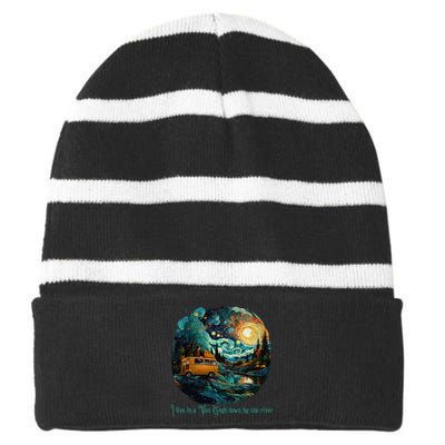 I Live In A Van Gogh Down By The River Striped Beanie with Solid Band