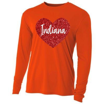 I Love Indiana Usa Red Heart Great Gift Cooling Performance Long Sleeve Crew