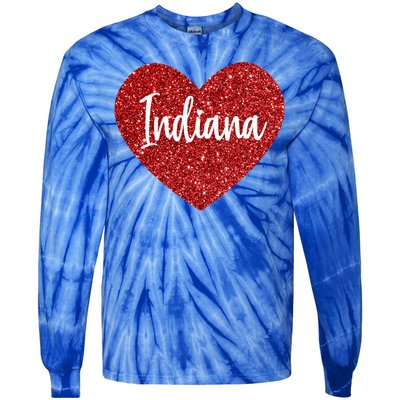 I Love Indiana Usa Red Heart Great Gift Tie-Dye Long Sleeve Shirt