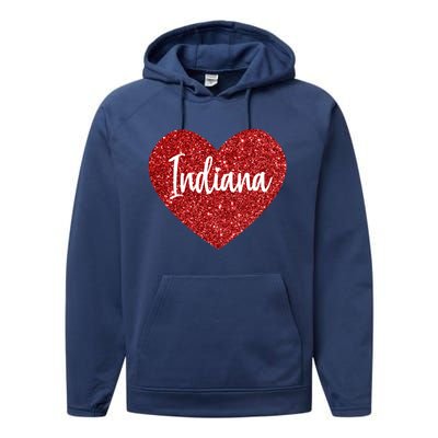 I Love Indiana Usa Red Heart Great Gift Performance Fleece Hoodie