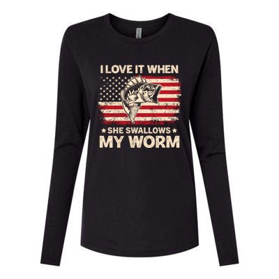 I Love It When She Swallows My Worm Vintage Usa Flag Funny Gift Womens Cotton Relaxed Long Sleeve T-Shirt