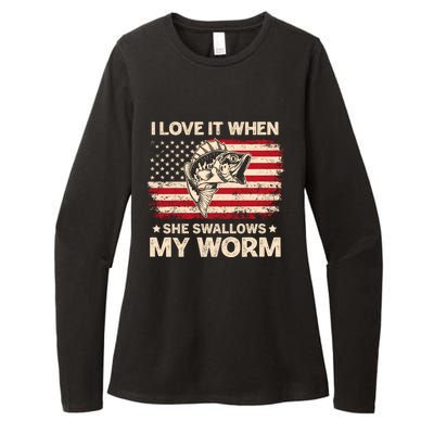 I Love It When She Swallows My Worm Vintage Usa Flag Funny Gift Womens CVC Long Sleeve Shirt