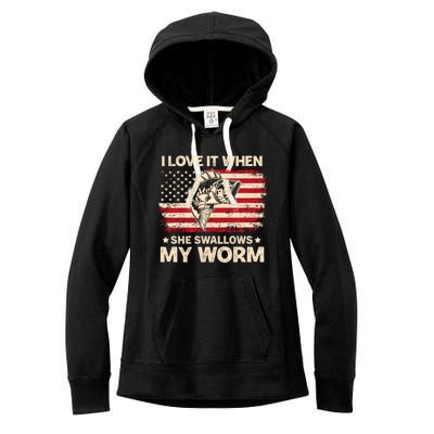 I Love It When She Swallows My Worm Vintage Usa Flag Funny Gift Women's Fleece Hoodie